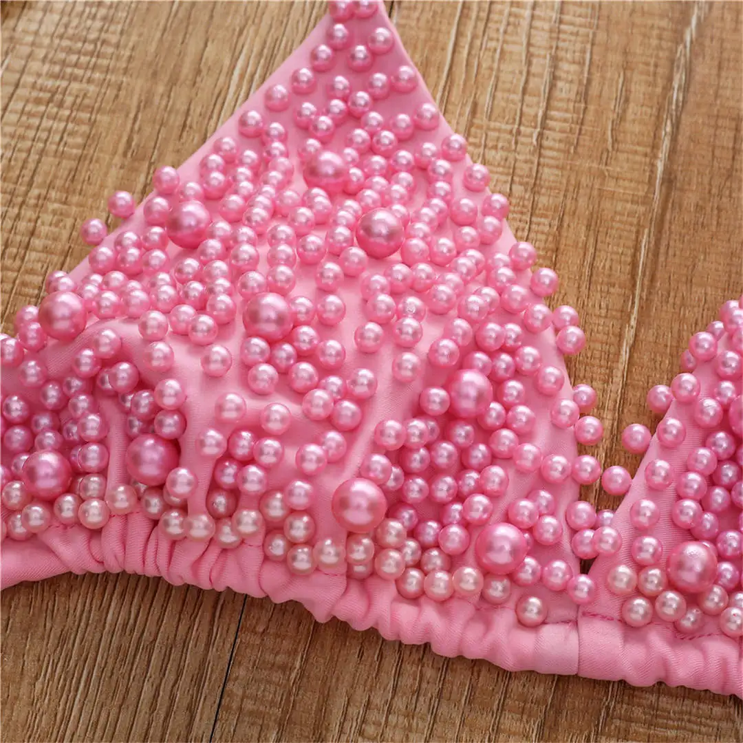 Drape Me In Pearls | Halter Bikini Set Rose pink