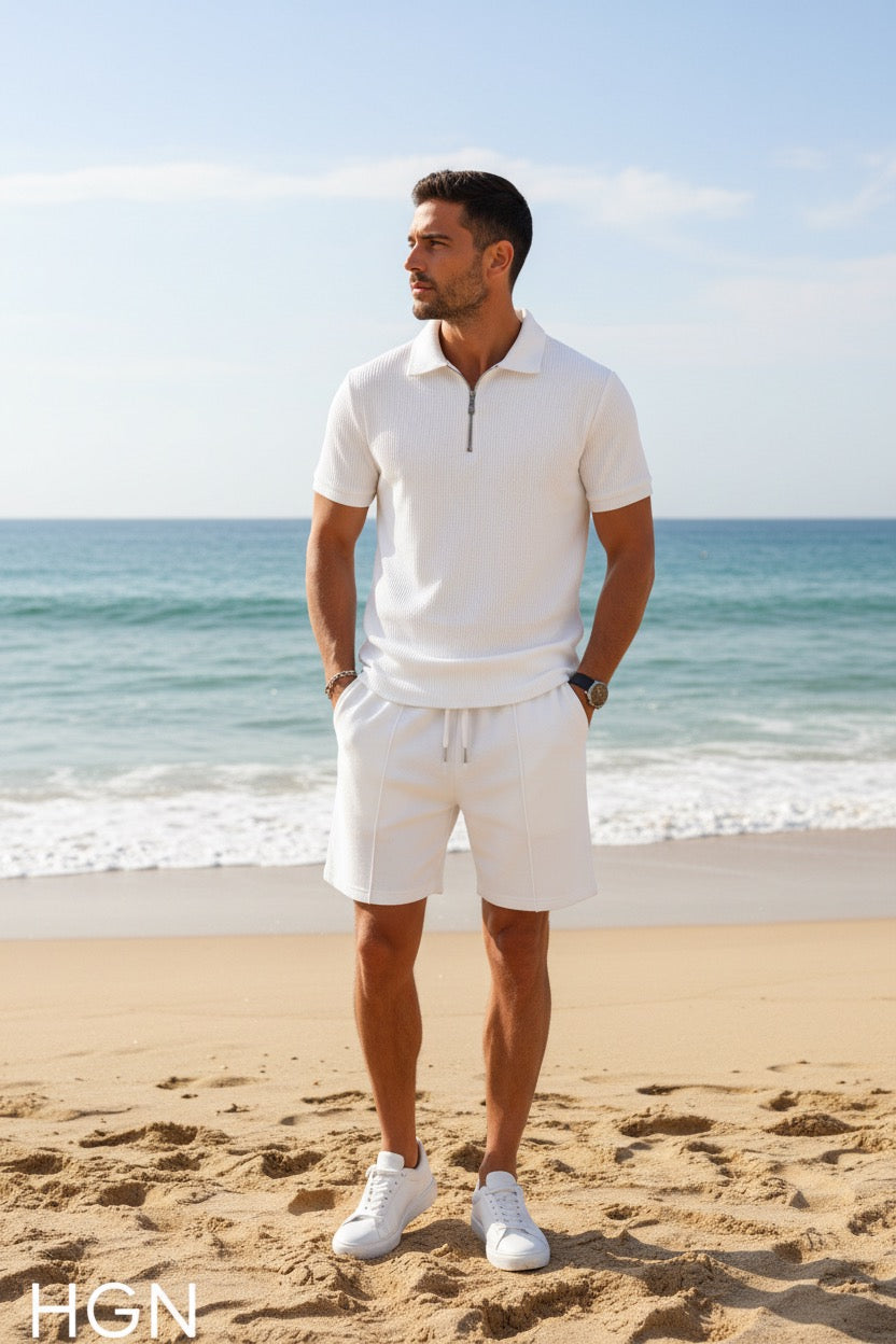 I Need Round 3 — Men's Beach Polo & Short Set White