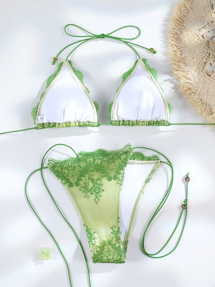 Greek Goddess | Lace Bikini Set Parrot Green