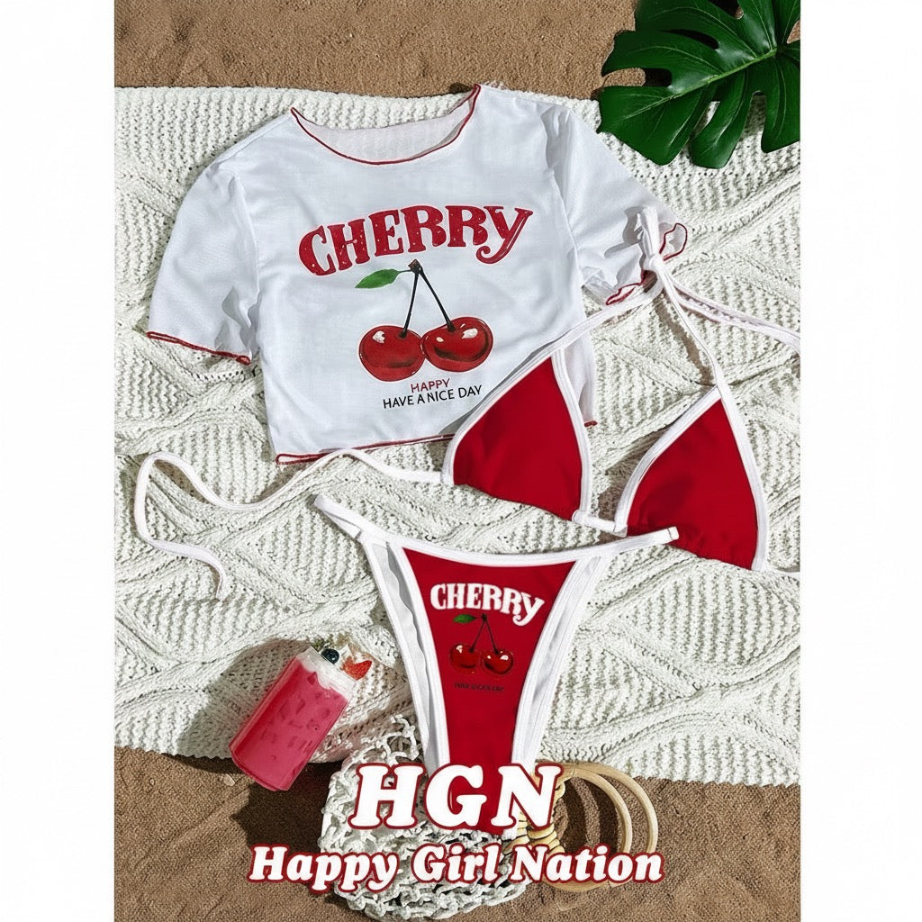 Happy Cherry Girl | 3-Piece Bikini Set
