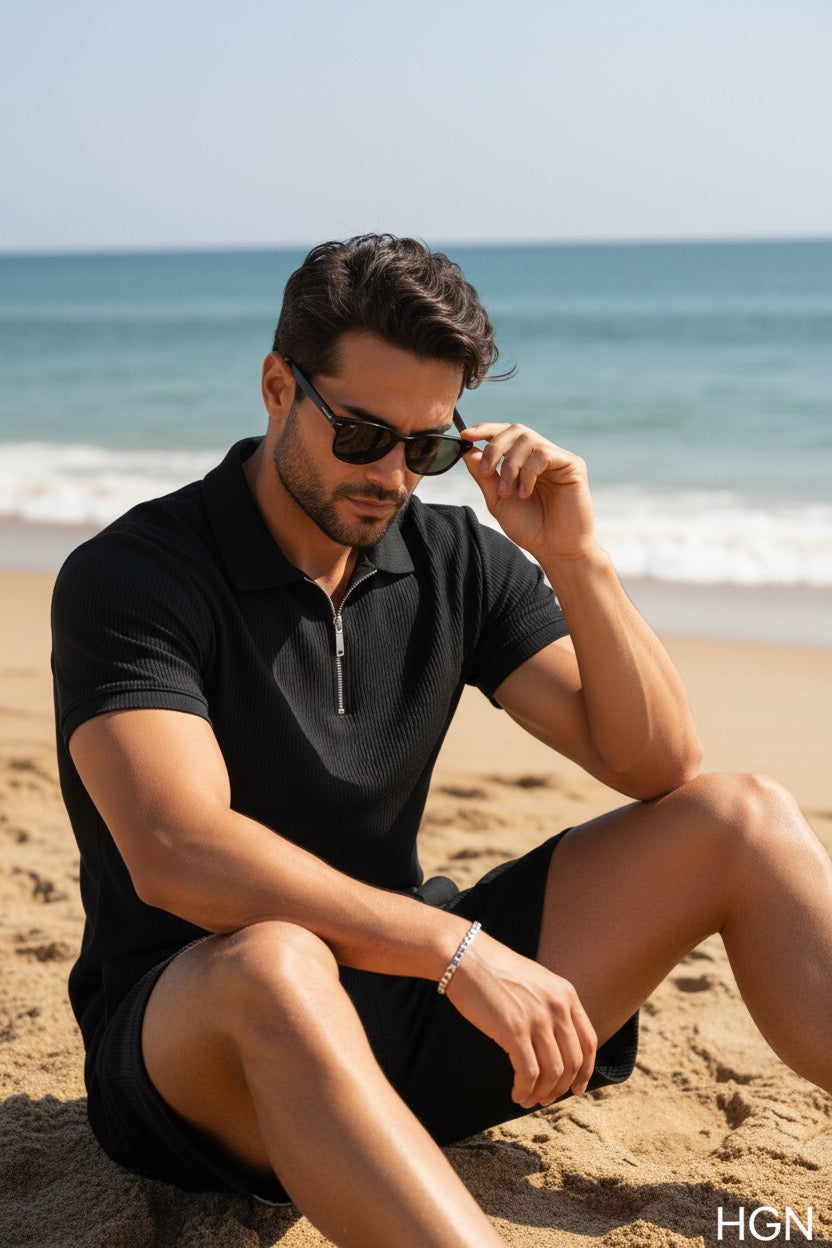 I Need Round 3 — Men's Beach Polo & Short Set Black