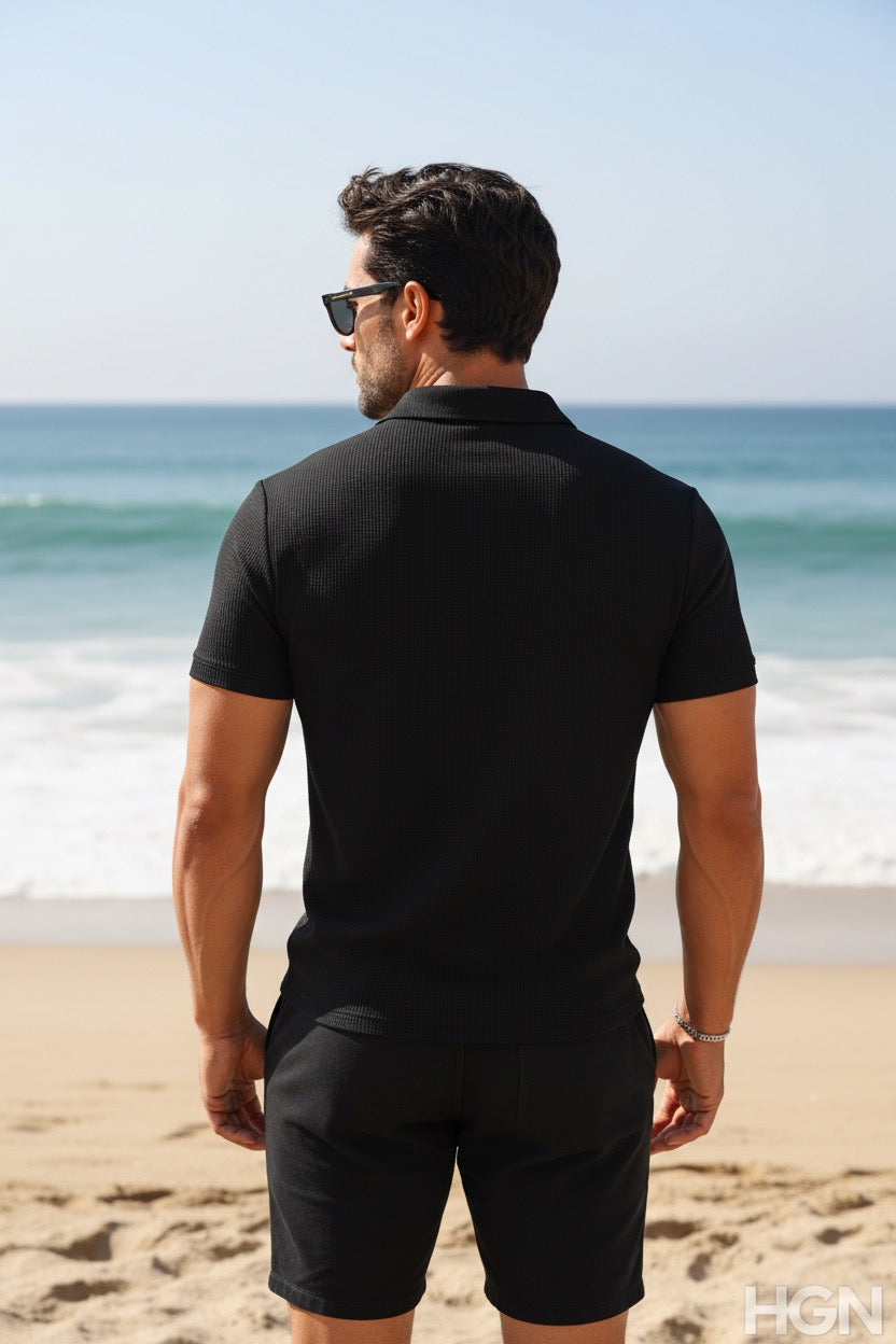 I Need Round 3 — Men's Beach Polo & Short Set Black