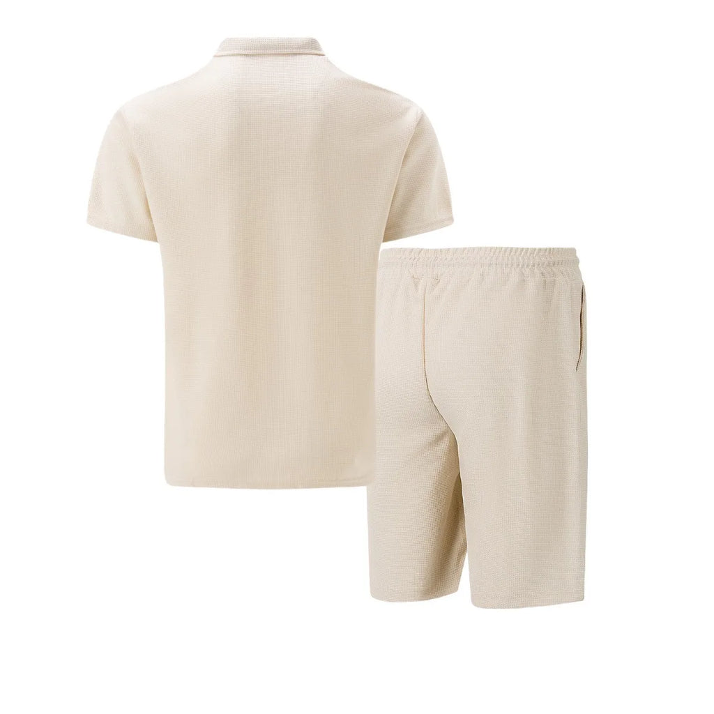 I Need Round 3 — Men's Beach Polo & Short Set Nude Beige