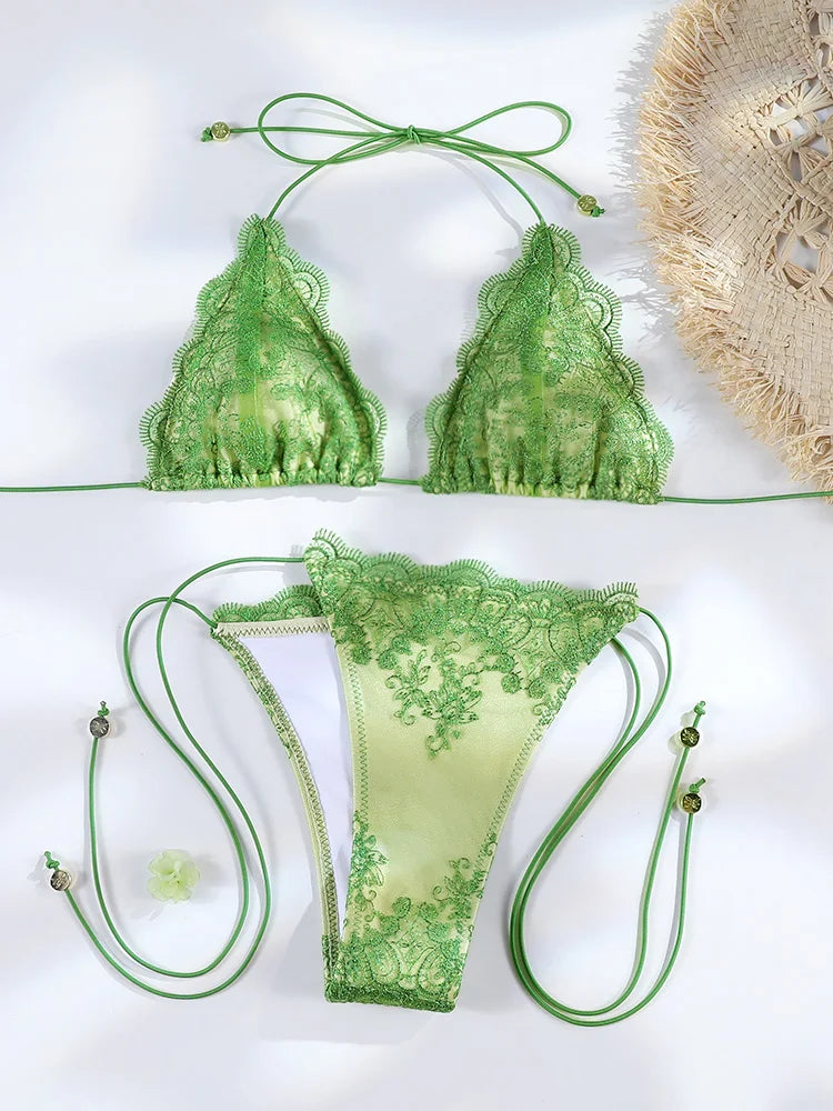 Greek Goddess | Lace Bikini Set Parrot Green